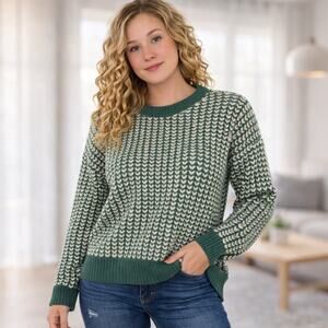 Hazel Moon Sweater Womens XL Green White Knit SUPER SOFT Pullover NWT